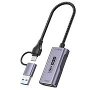 Carte de Capture HDMI USB A et USB C, Carte d’Acquisition Vidéo, Entrée 4K 60 Hz et Capture 1080P, Plug & Play, Compatible avec Switch, PS5, Xbox, PC, Gris