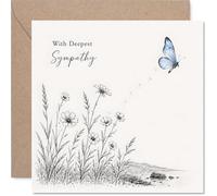 Carte de condoléances, confort doux dans les moments difficiles | Littoral botanique avec papillon bleu, geste de condoléances apaisant, discret, carré de 145 mm, enveloppe incluse