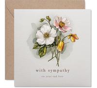 Carte de condoléances - Mots doux dans les moments difficiles - Bouquet aquarelle avec fleurs roses, blanches et jaunes - Carré de 145 mm, enveloppe incluse