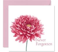 Carte de condoléances - Mots doux du souvenir - Motif fleur rose avec texte « Never Forgotten » - Une façon réfléchie de montrer votre attention - Carré de 145 mm, enveloppe incluse
