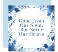 Carte de condoléances réconfortante - Mots doux du souvenir - Motif floral bleu et blanc avec verset sincère - Carré de 145 mm, enveloppe incluse