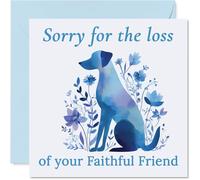 Carte de condoléances réconfortante - Mots doux pour les moments difficiles - Chien serein avec fleurs violettes et bleues - Geste attentionné pour la perte d'un animal de compagnie - Carré de 145 mm