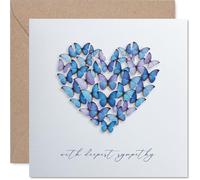 Carte de condoléances réconfortante - Mots doux pour les moments difficiles - Cœur de papillons bleus et violets apporte du réconfort - Une façon réfléchie de montrer votre attention - Carré de 145 mm