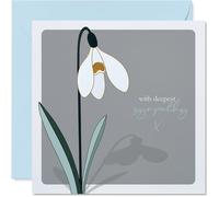 Carte de condoléances réconfortante - Mots doux pour les moments difficiles - Perce-neige illustré sur fond gris doux - Carré de 145 mm, enveloppe incluse