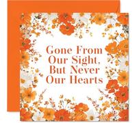 Carte de condoléances sincères - Une douce touche de confort - Motif floral orange vif et blanc avec verset souvenir touchant - Carré de 145 mm, enveloppe incluse