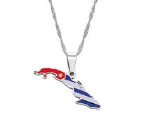 Carte De Cuba Colliers Pendentifs - Charme Cartes Ethniques Africaines Drapeau Colliers À Chaîne Mince, Patriotic Or / Argent Couleur Carte Hip Hop Bijoux Pour Les Femmes Hommes Fête Cadeau,Argen