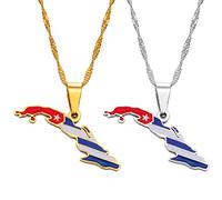 Carte De Cuba Colliers Pendentifs - Charme Cartes Ethniques Africaines Drapeau Colliers À Chaîne Mince, Patriotic Or / Argent Couleur Carte Hip Hop Bijoux Pour Les Femmes Hommes Fête Cadeau,Argen