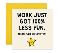 Carte de départ amusante - « Work Just Got 100% Less Fun » - Cadeaux d'adieu et d'adieu humoristiques pour collègues, employés de bureau, partenaires, amis de travail - Livré avec autocollants
