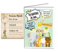 Carte de départ collègue - “Tu quittes Le Zoo ?” + Porte-clés Cristal Nouveaux Départs - Cadeau d’Adieu Original et Humoristique pour collègue - Grand Format avec Espace de Message
