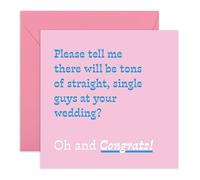 Carte de félicitations de mariage amusante - Please Tell Me, Straight Single Guys - Marié, fiancé, fiancée, sœur, frère, camarade de travail, cousin, collègue, meilleure amie, fiançailles, enterrement