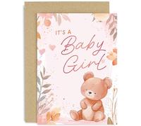Carte de félicitations de qualité supérieure pour les nouveaux parents - Carte pour maman et papa - Cadeau rose pour bébé fille - Carte d'annonce It's a Baby Girl | Intérieur vierge