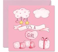 Carte de félicitations pour bébé fille - It's a Girl - Cartes de félicitations pour nouveau-né, Well Done Congrats New Baby Cards, Welcome To The World Home Gifts 145 mm x 145 mm
