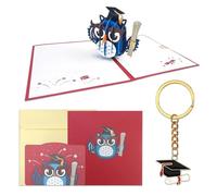Carte de Félicitations pour Examen, Carte-cadeau Remise Diplômes,Félicitations pour l'examen réussi Carte Pop-Up Anniversaire Chat 3D - Carte de Graduation avec Porte-Clé - 15x15cm - Rouge et Bleu