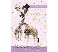 Carte de félicitations pour mariage - Motif girafes - Finition spéciale et feuille illustrée - Fabriquée au Royaume-Uni - Respectueux de l'environnement