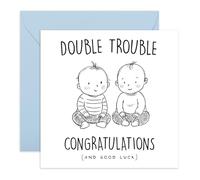 Carte de félicitations pour nouveau bébé jumeaux - « Double Trouble and Good Luck » - Joli croquis de bébé pour maman, papa, parents, frère, sœur, voisin, fils, fille, ami, meilleure amie - Livré avec