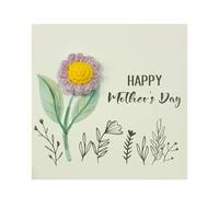 Carte de fête des mères personnalisée avec fleur brodée - Carte de vœux personnalisée Happy Mother's Day - Cartes en lin faites à la main avec enveloppe artisanale (E)