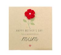 Carte de fête des mères personnalisée avec fleur brodée - Carte de vœux personnalisée Happy Mother's Day - Cartes en lin faites à la main avec enveloppe artisanale (C)