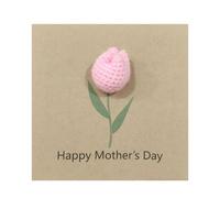 Carte de fête des mères personnalisée avec fleur brodée - Carte de vœux personnalisée Happy Mother's Day - Cartes en lin faites à la main avec enveloppe artisanale (A)