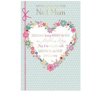 Carte de fête des mères pour maman n° 1, motif cœur floral avec vœux d'amour, 23 x 15 cm