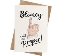 Carte de fiançailles amusante - « Blimey Just Got Own » - Design humoristique avec illustration à la main - Intérieur vierge avec enveloppe en kraft - Carte de félicitations unique pour les couples