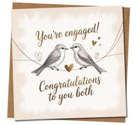 Carte de fiançailles pour couple - You're Engaged, Congratulations to You Both - Motif oiseaux mignons - 145 mm x 145 mm - Enveloppe kraft incluse