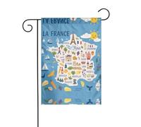 Carte de France avec icônes Decorat Print 30,5 x 45,7 cm, drapeau vertical double face, drapeau décoratif d'intérieur et d'extérieur drapeaux de jardin