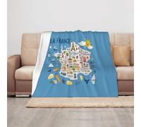 Carte de France avec icônes décoratives, 127 x 101,6 cm, couverture douce, chaude et légère pour le camping, les voyages