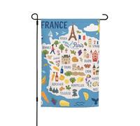 Carte de France avec icônes décoratives, 30,5 x 45,7 cm, porche, toutes saisons, drapeaux d'extérieur pour décoration de cour, patio, décoration de cour