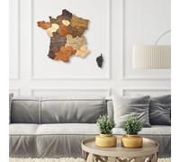 Carte de france en bois 3d multicolor