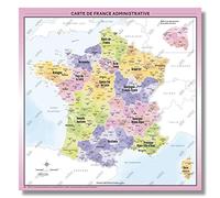 Carte de France Murale - Carte Administrative - Modèle Fluorine - Affiche 100x100CM
