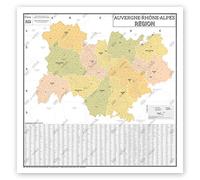 Carte de France Murale - Carte Administrative - Région Auvergne-Rhône-Alpes - Modèle Vintage - Poster plastifié Grand format 120x120CM