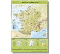 Carte de France Physique : Relief et Hydrographie - Poster Plastifié A0