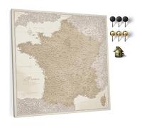 Carte de France sur toile avec tableau d'affichage en liège pour épingler les destinations - Tableaux de toile de carte de France de haute qualité de différentes tailles (80x80 cm Modèle 9)