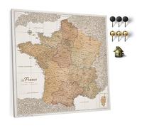 Carte de France sur toile avec tableau d'affichage en liège pour épingler les destinations - Tableaux de toile de carte de France de haute qualité de différentes tailles (80x80 cm Modèle 1)