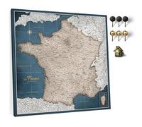 Carte de France sur toile avec tableau d'affichage en liège pour épingler les destinations - Tableaux de toile de carte de France de haute qualité de différentes tailles (60x60 cm Modèle 4)