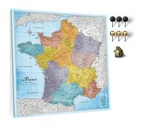 Carte de France sur toile avec tableau d'affichage en liège pour épingler les destinations - Tableaux de toile de carte de France de haute qualité de différentes tailles (80x80 cm Modèle 11)