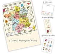 Carte de France Vintage - Régions administratives et fleurs de France - Affiche A1