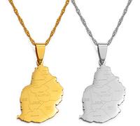 Carte De L’Île Maurice Colliers Pendentifs - Charme Ethnique Patriotic Africa Carte Colliers Drapeau, Couleur Or Bijoux Hip Hop Classiques Pour Les Femmes Hommes Tendance Fête Cadeau,Or,60Cm