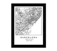Carte de la carte de la ville Barcelone Nordic Style en noir et blanc. Affiche A3 Taille encadrée avec du papier noir imprimé 250 gr. Photos, draps et affiches pour salon et chambre à coucher