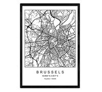 Carte de la carte de la ville Bruxelles Style nordique en noir et blanc. Affiche A3 Taille encadrée avec du papier noir imprimé 250 gr. Photos, draps et affiches pour salon et chambre à coucher