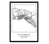 Carte de la carte de la ville Istanbul style nordique en noir et blanc. Affiche A3 Taille encadrée avec du papier noir imprimé 250 gr. Photos, draps et affiches pour salon et chambre à coucher