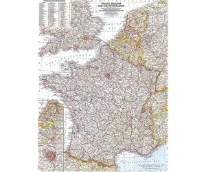 Carte de la France, de la Belgique et des Pays-Bas de 1960
