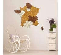 Carte de la France en bois 2D - Multicouche, bois teinté multicolore, noms gravés - Décoration unique pour salon, bureau et chambre à coucher (95 x 94 cm)