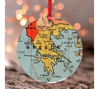 Carte de la Grèce en acrylique teinté - Décoration murale à suspendre - Aquarelle historique - Carte de voyage ronde - Souvenir - Cartes nautiques vintage - Boule de Noël en acrylique - Cadeau pour