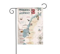 Carte de la Norvège avec diverses icônes imprimées 30,5 x 45,7 cm Drapeau vertical double face de cour, drapeau décoratif d'intérieur et d'extérieur Drapeaux de jardin