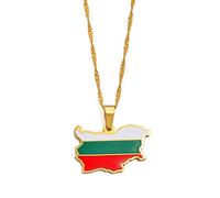 Carte De La République Populaire De Bulgarie Avec Colliers Pendentif Mode Drapeau,Colliers Carte Bulgarie Amulettes Pour Femmes Et Hommes,Cadeaux D'Anniversaire De Style Hip Hop,Or,Chaîne De 60 Cm