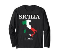 Carte de la Sicile Italie Drapeau Italien Couleurs Pride Heritage Manche Longue