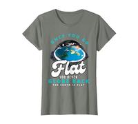 Carte de la Terre Plate, Le Monde est Plat, Terre Plate, Une Fois Que Vous Allez à Plat T-Shirt, Femme, Vert Kaki chiné, XS