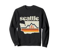 Carte de l'État de Washington Seattle Mountain Randonnée Rétro Souvenir Sweatshirt