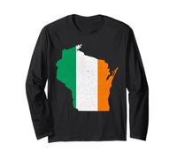 Carte de l'État du Wisconsin Drapeau irlandais St Patrick Manche Longue